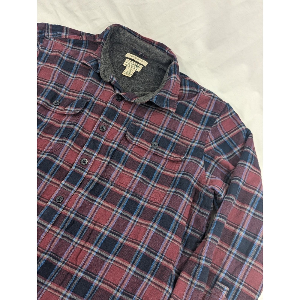 Vtg LL Bean Fleece Lined Flannel Shacket Plum Purpl Plaid Traditional Fit XL Reg